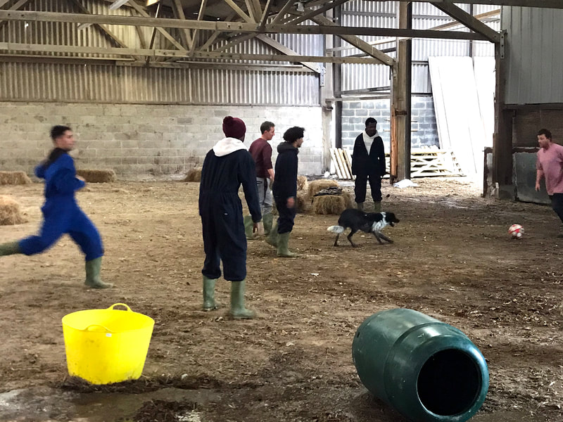 Young people playing barn olympics during our trip to Jamie's Farm © Big Leaf Foundation